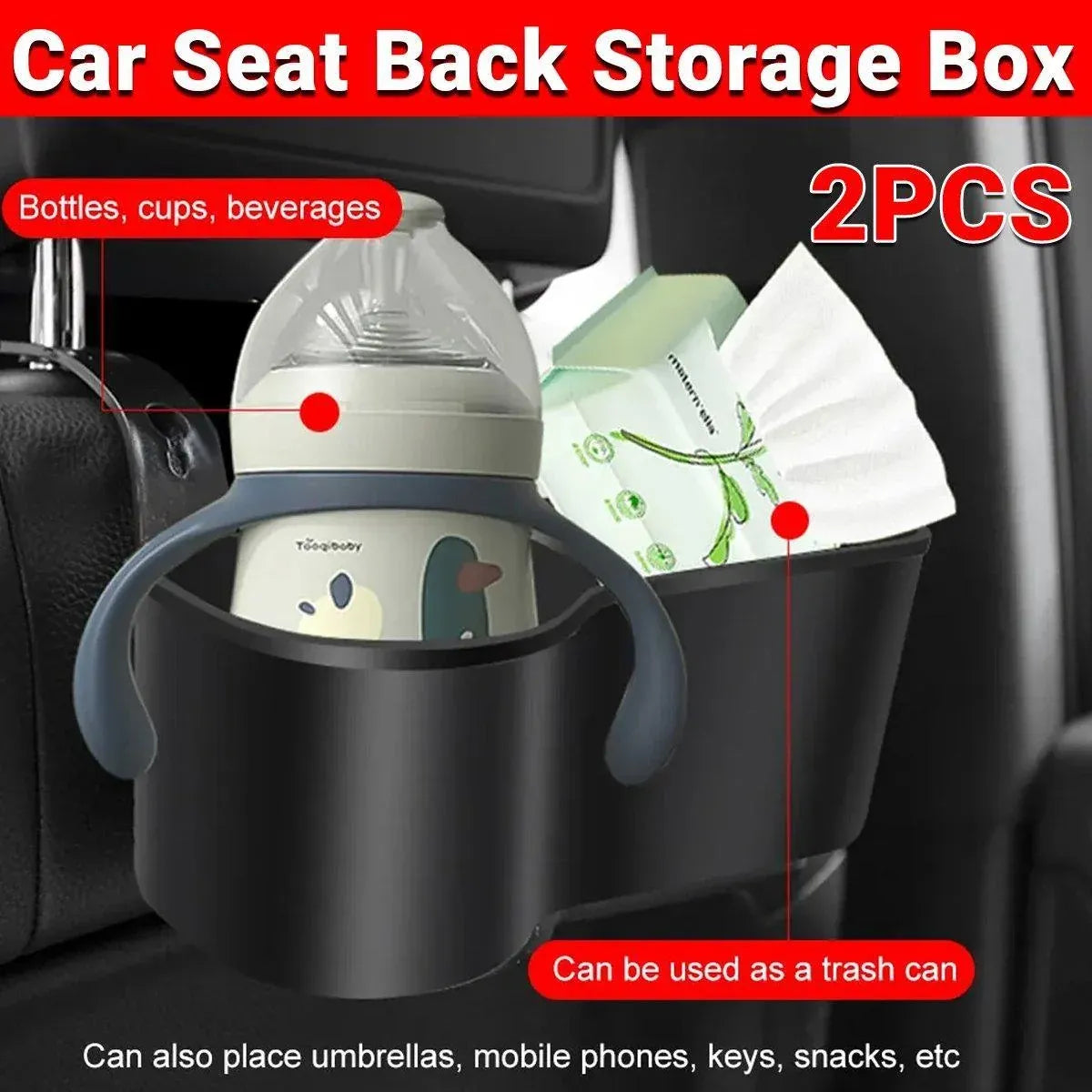 2pcs Cup Bottle Holder Phone Mount Headrest Car Back Seat Organizer Storage Box